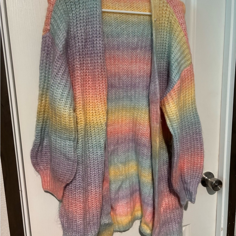 SHEIN Pastel Rainbow Knit Cardigan